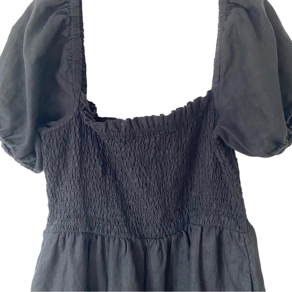 J. Crew Black Linen Smocked Puff Sleeve Dress size medium - Picture 6 of 8